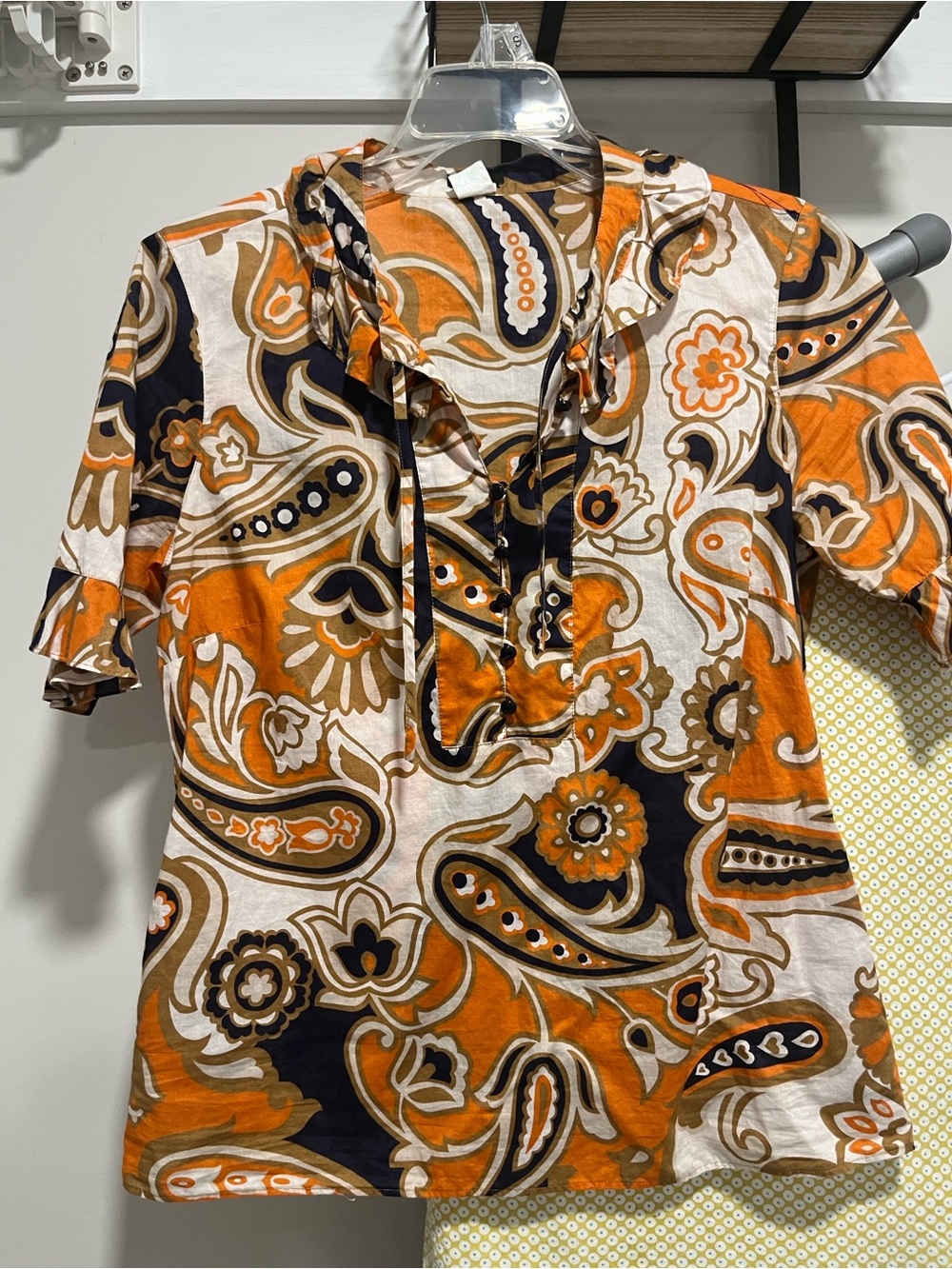J. Crew Orange and Navy Paisley V-Neck Tunic